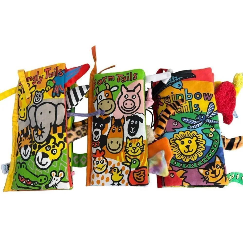 Bundle Lot of Three (3) Jelly Cat Soft Activity Book: Jungly Tails Farm Tails